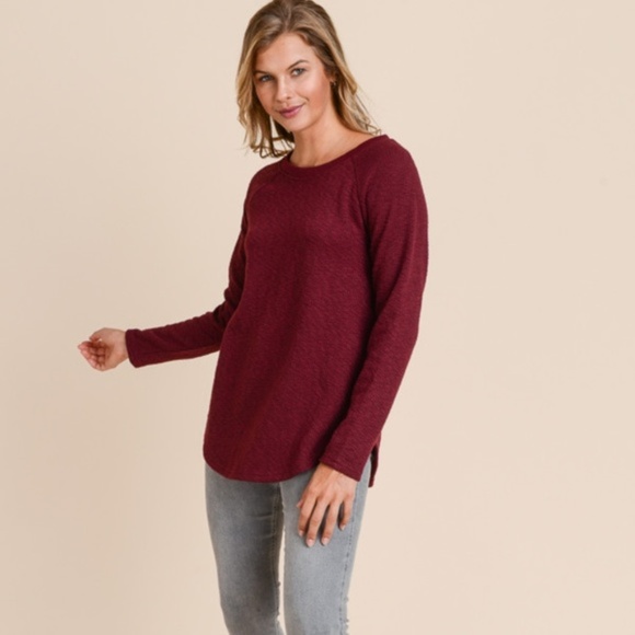 Doe & Rae Burgundy Sweater Crochet Back Ribbed NWT - Picture 6 of 7